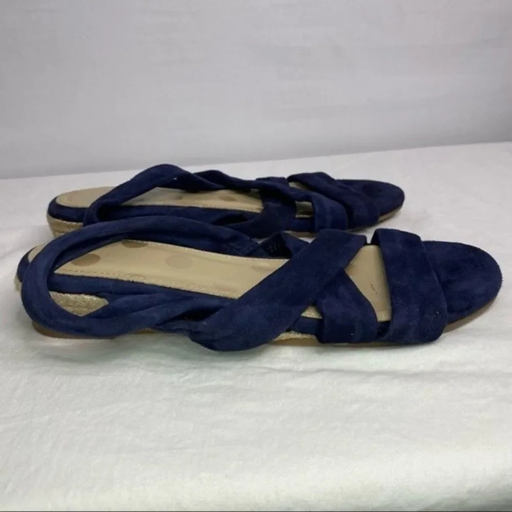 Boden Blue Suede Slingback Strappy Leather Espadrille Flat Sandals 37/6